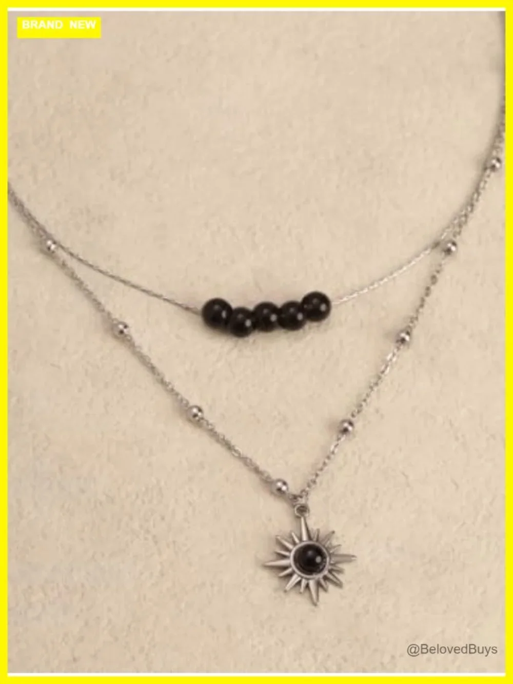 Sacina Layered Crystal Sun Choker Stainless Steel Necklace